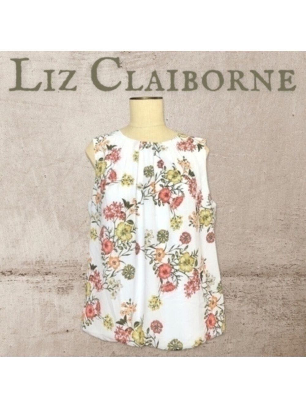 LIZ CLAIBORNE NWT Balloon-Hem Crewneck Sleeveless Pleated Floral Blouse/LG